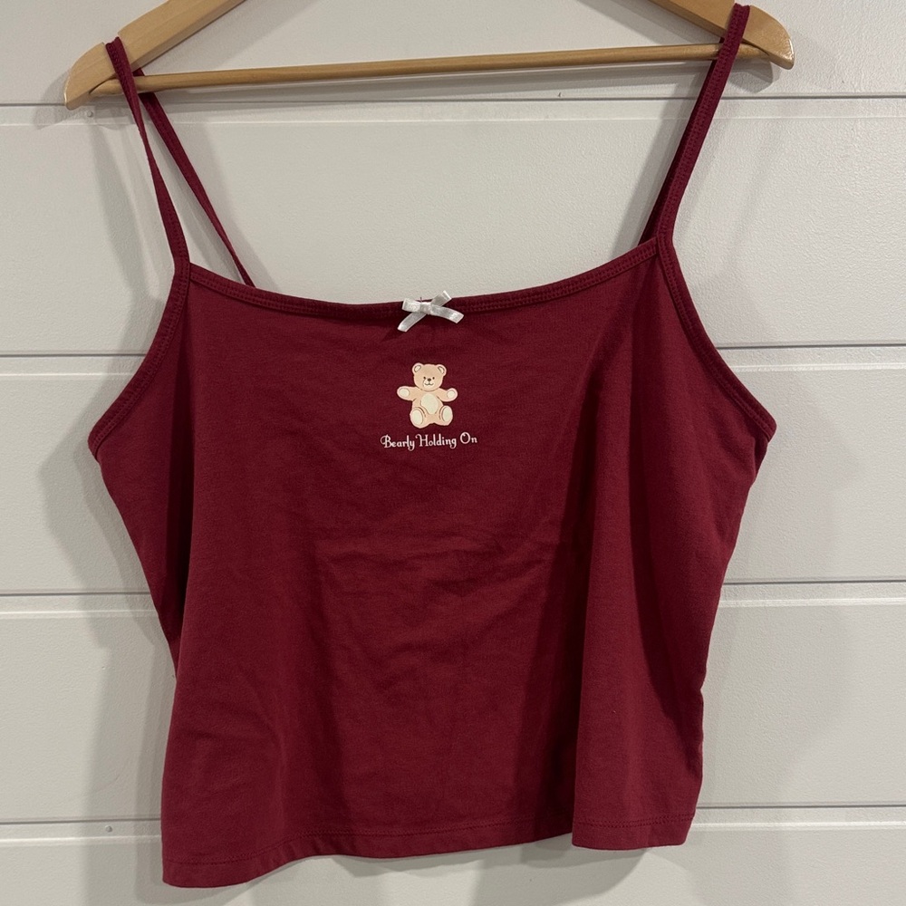 Wild Fable Maroon Women's Top with Bear Embroidery